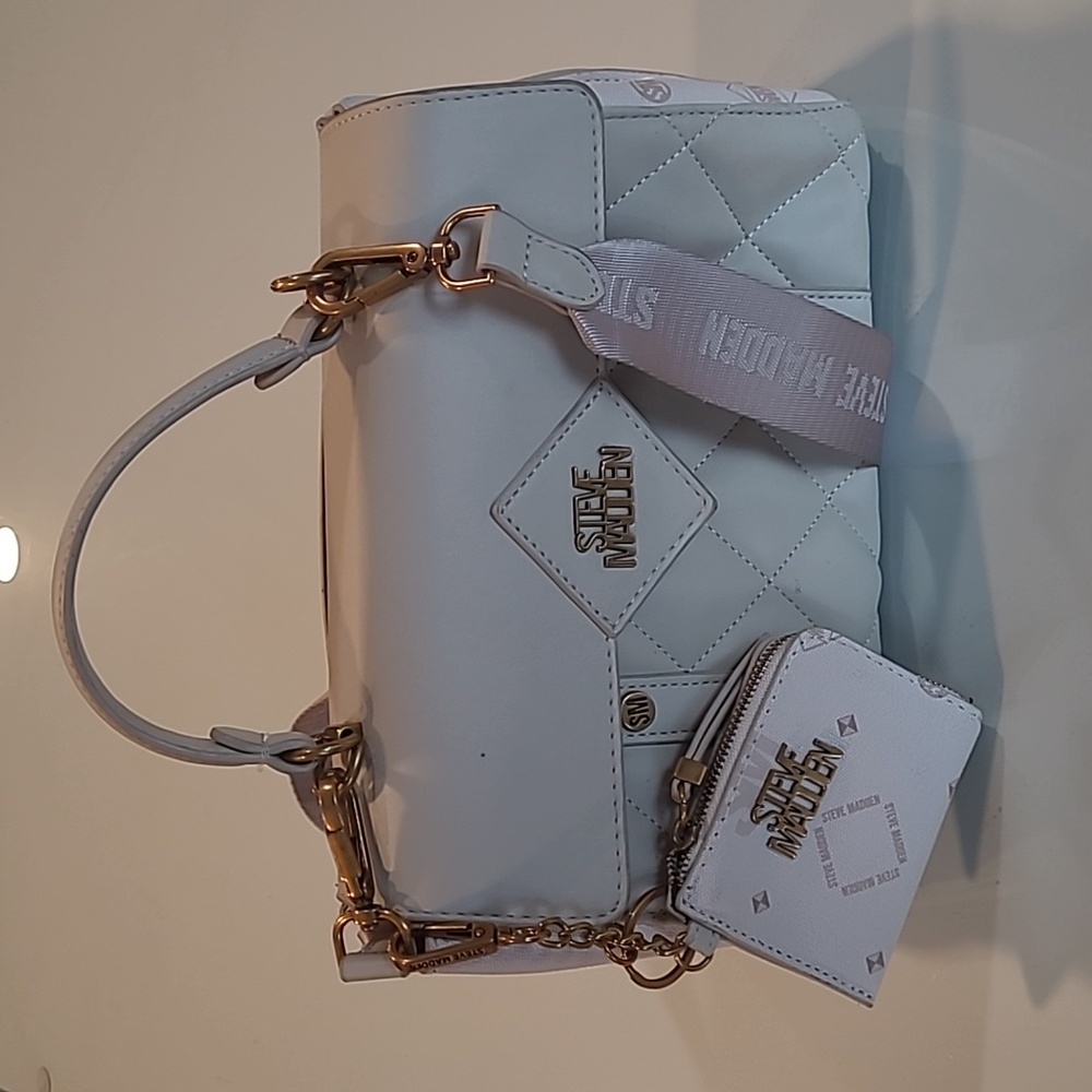 STEVE MADDEN Cream Faux Leather Quilted Structured Crossbody and Wallet